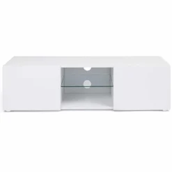 IDMarket Meuble télé LED blanc avec étagère en verre* Meubles Blancs|Collection Design