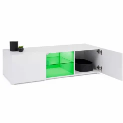 IDMarket Meuble télé LED blanc avec étagère en verre* Meubles Blancs|Collection Design