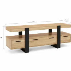IDMarket Meuble télé noir et bois 140 cm avec 3 tiroirs* Meubles Tiroirs|Collection Design