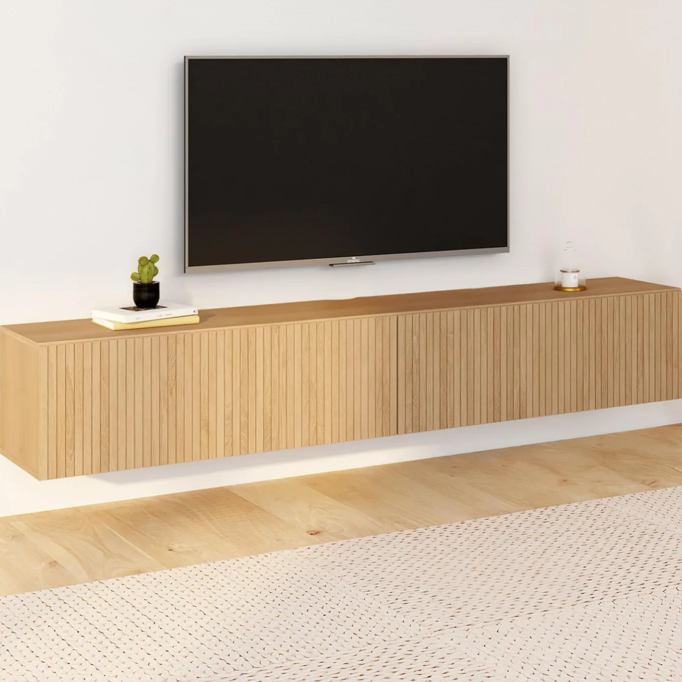 IDMarket Meuble Télé suspendu 180 cm bois coloris chêne* Meubles Tv|Salon Complet