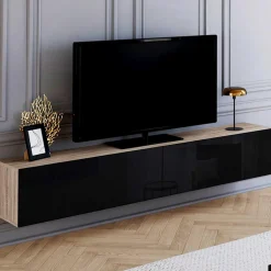 IDMarket Meuble télé suspendu noir et bois 180 cm* Collection Design|Collection Moderne