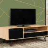 IDMarket Meuble télé vintage pieds épingles bois et noir* Meubles Tiroirs|Collection Vintage
