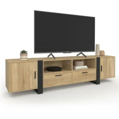 IDMarket Meuble TV 200 cm 2 portes 2 tiroirs bois et noir* Meubles Tv