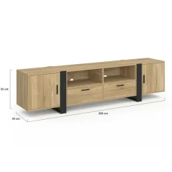 IDMarket Meuble TV 200 cm 2 portes 2 tiroirs bois et noir* Meubles Tv