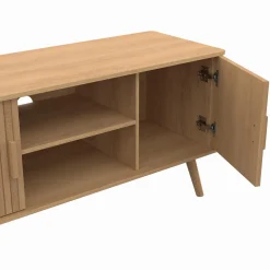 IDMarket Meuble TV 110 cm avec 2 portes effet lattes tasseau bois* Meubles Tv