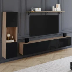 IDMarket Meuble TV 180 cm avec colonne et étagère* Meubles En Bois|Collection Design
