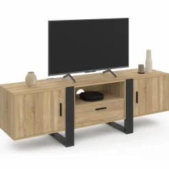 IDMarket Meuble TV 160 cm bois et noir 3 portes* Meubles En Bois|Collection Design