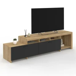 IDMarket Meuble tv 180 cm bois placards noirs* Collection Design|Meubles Tv