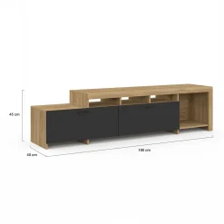IDMarket Meuble tv 180 cm bois placards noirs* Collection Design|Meubles Tv
