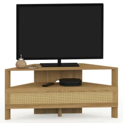 IDMarket Meuble TV 100 cm d'angle 1 porte effet naturel cannage* Collection Cannage|Collection Vintage