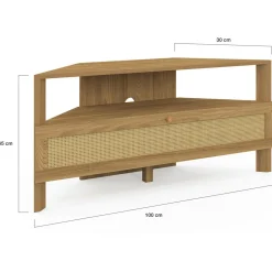 IDMarket Meuble TV 100 cm d'angle 1 porte effet naturel cannage* Collection Cannage|Collection Vintage