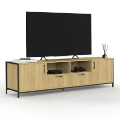 IDMarket Meuble TV 180 cm design industriel 2 portes 2 tiroirs* Meubles Tv|Salon Complet