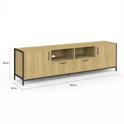 IDMarket Meuble TV 180 cm design industriel 2 portes 2 tiroirs* Meubles Tv|Salon Complet
