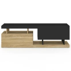 IDMarket Meuble TV 140 cm double-portes effet bois et noir* Meubles Tv