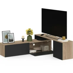 IDMarket Meuble TV 140-180 cm modulable d'angle rotatif bois et noir* Meubles Tv