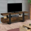 IDMarket Meuble TV 140 cm noir et bois effet vieilli avec rangement* Meubles Tiroirs|Collection Vintage