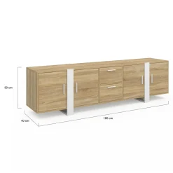 IDMarket Meuble TV 180 cm PHOENIX 4 portes + 2 tiroirs bois et blanc* Meubles Tv