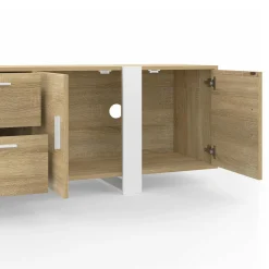 IDMarket Meuble TV 180 cm PHOENIX 4 portes + 2 tiroirs bois et blanc* Meubles Tv