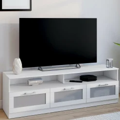 IDMarket Meuble tv 140 cm portes givrées blanc* Salon Complet|Meubles Tv