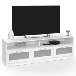 IDMarket Meuble tv 140 cm portes givrées blanc* Salon Complet|Meubles Tv