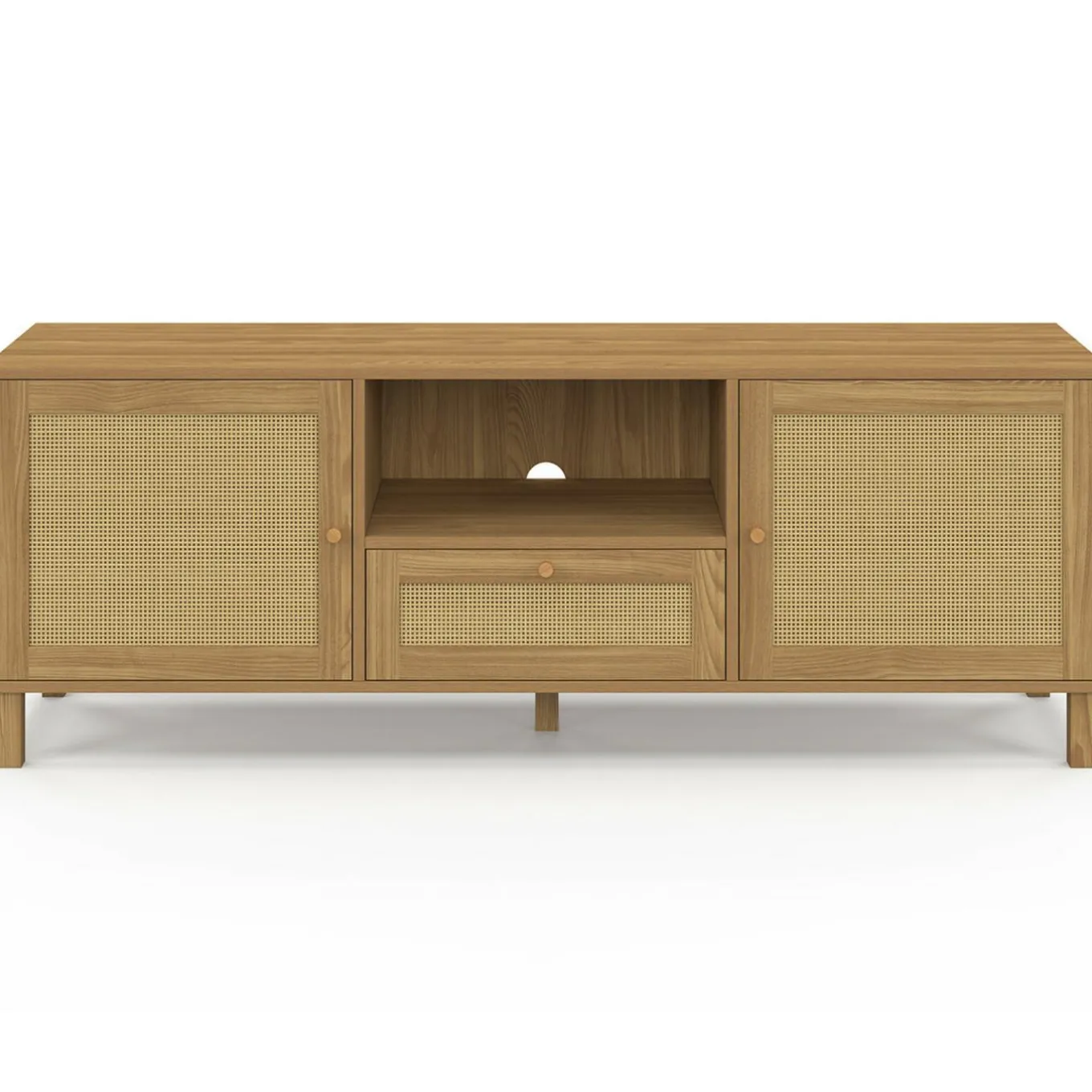 IDMarket Meuble TV 140 cm vintage 3 portes effet naturel cannage* Meubles En Bois|Collection Cannage