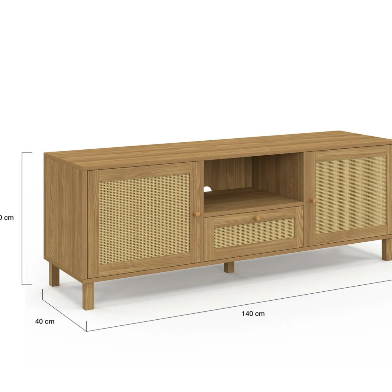 IDMarket Meuble TV 140 cm vintage 3 portes effet naturel cannage* Meubles En Bois|Collection Cannage