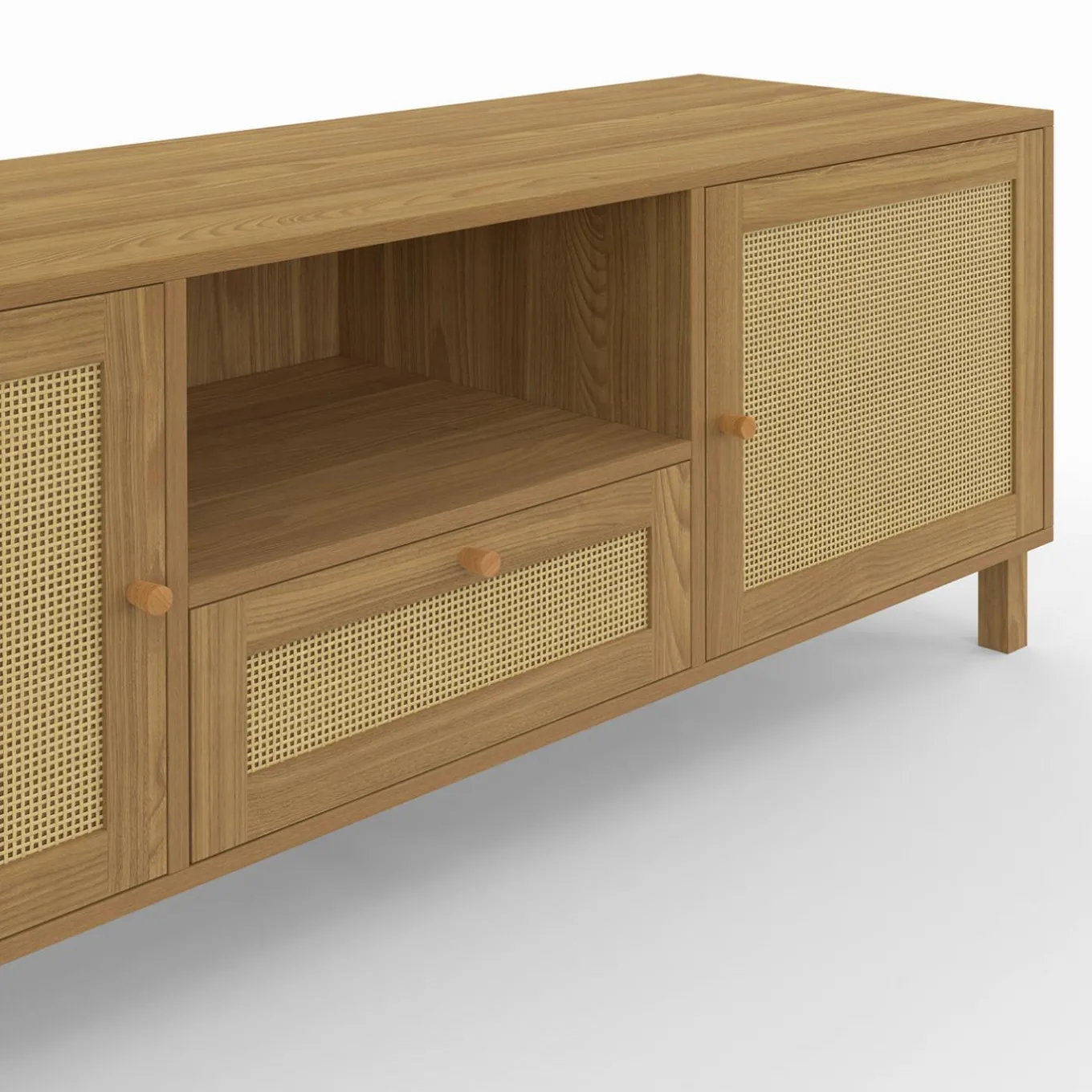 IDMarket Meuble TV 140 cm vintage 3 portes effet naturel cannage* Meubles En Bois|Collection Cannage