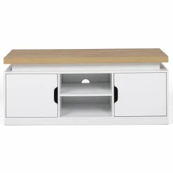 IDMarket Meuble TV à LEDS blanc et bois avec 2 portes 110 cm* Meubles Tv|Collection Moderne