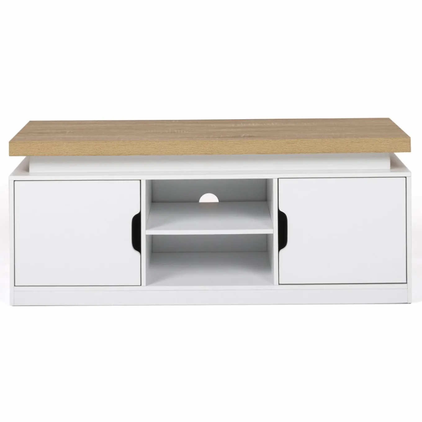 IDMarket Meuble TV à LEDS blanc et bois avec 2 portes 110 cm* Meubles Tv|Collection Moderne