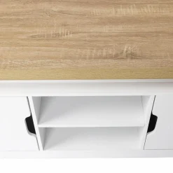 IDMarket Meuble TV à LEDS blanc et bois avec 2 portes 110 cm* Meubles Tv|Collection Moderne
