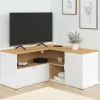 IDMarket Meuble TV 90 x 90 cm d'angle façon hêtre et blanc* Meubles Tv|Collection Moderne