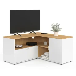 IDMarket Meuble TV 90 x 90 cm d'angle façon hêtre et blanc* Meubles Tv|Collection Moderne