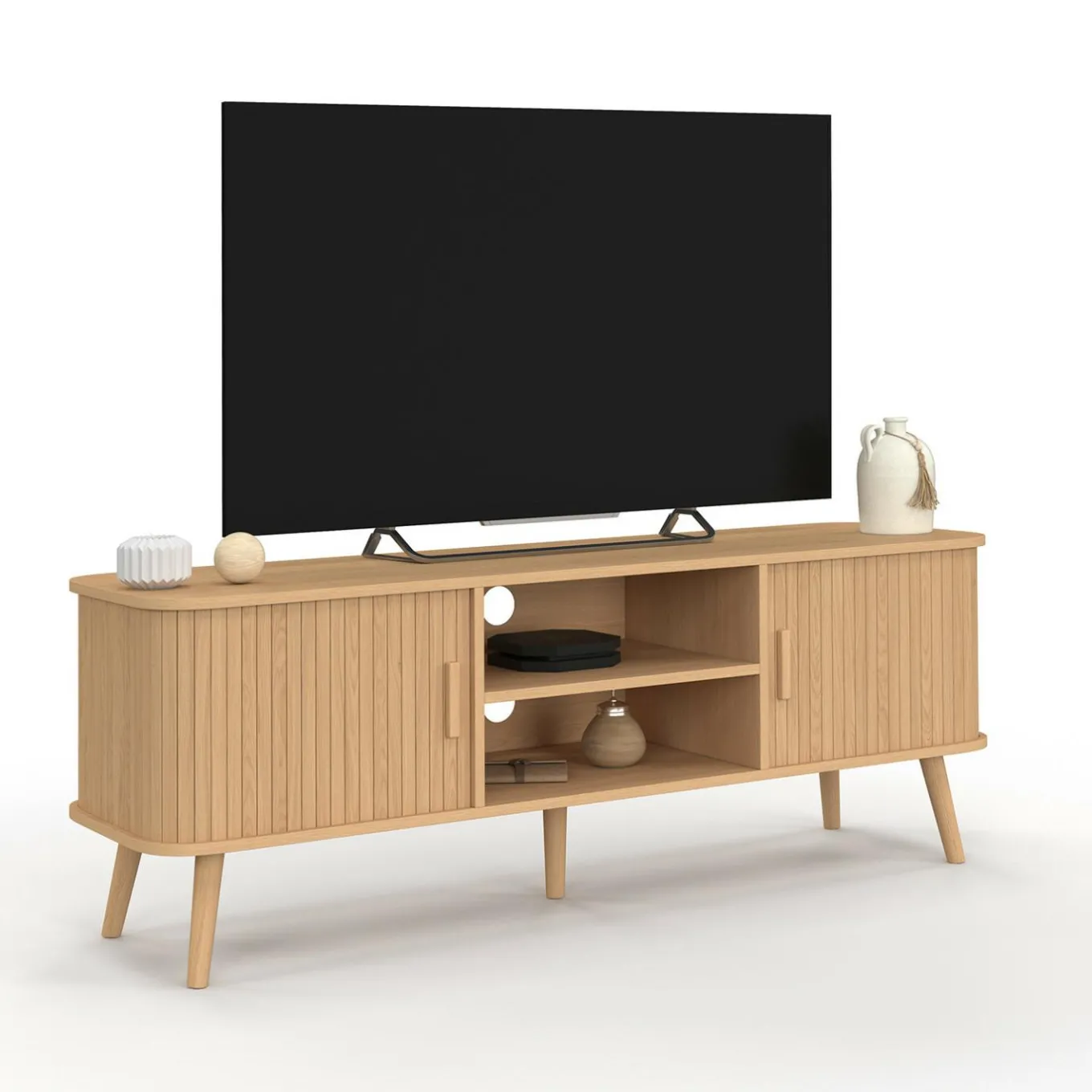 IDMarket Meuble TV avec portes coulissantes lattes* Collection Vintage|Meubles Tv