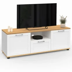IDMarket Meuble TV blanc et bois 110 cm avec tiroir et niche* Meubles Tv