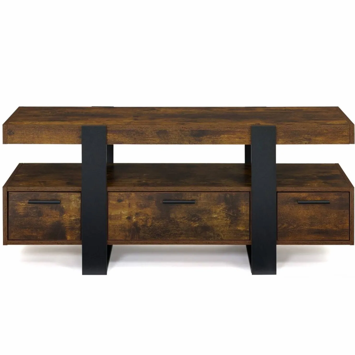 IDMarket Meuble TV bois effet vieilli et noir avec tiroirs* Meubles Tiroirs|Collection Vintage