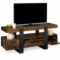 IDMarket Meuble TV bois effet vieilli et noir avec tiroirs* Meubles Tiroirs|Collection Vintage