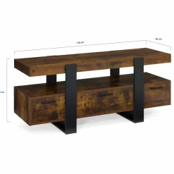 IDMarket Meuble TV bois effet vieilli et noir avec tiroirs* Meubles Tiroirs|Collection Vintage