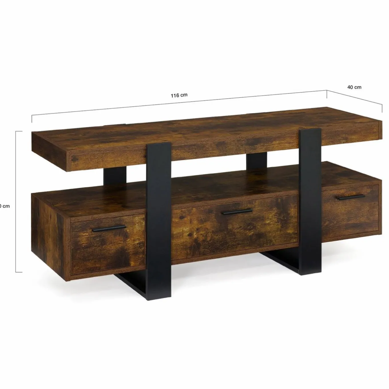 IDMarket Meuble TV bois effet vieilli et noir avec tiroirs* Meubles Tiroirs|Collection Vintage