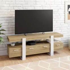 IDMarket Meuble TV bois et blanc 140 cm avec tiroirs* Meubles Tiroirs|Collection Vintage