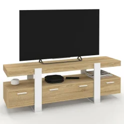 IDMarket Meuble TV bois et blanc 140 cm avec tiroirs* Meubles Tiroirs|Collection Vintage