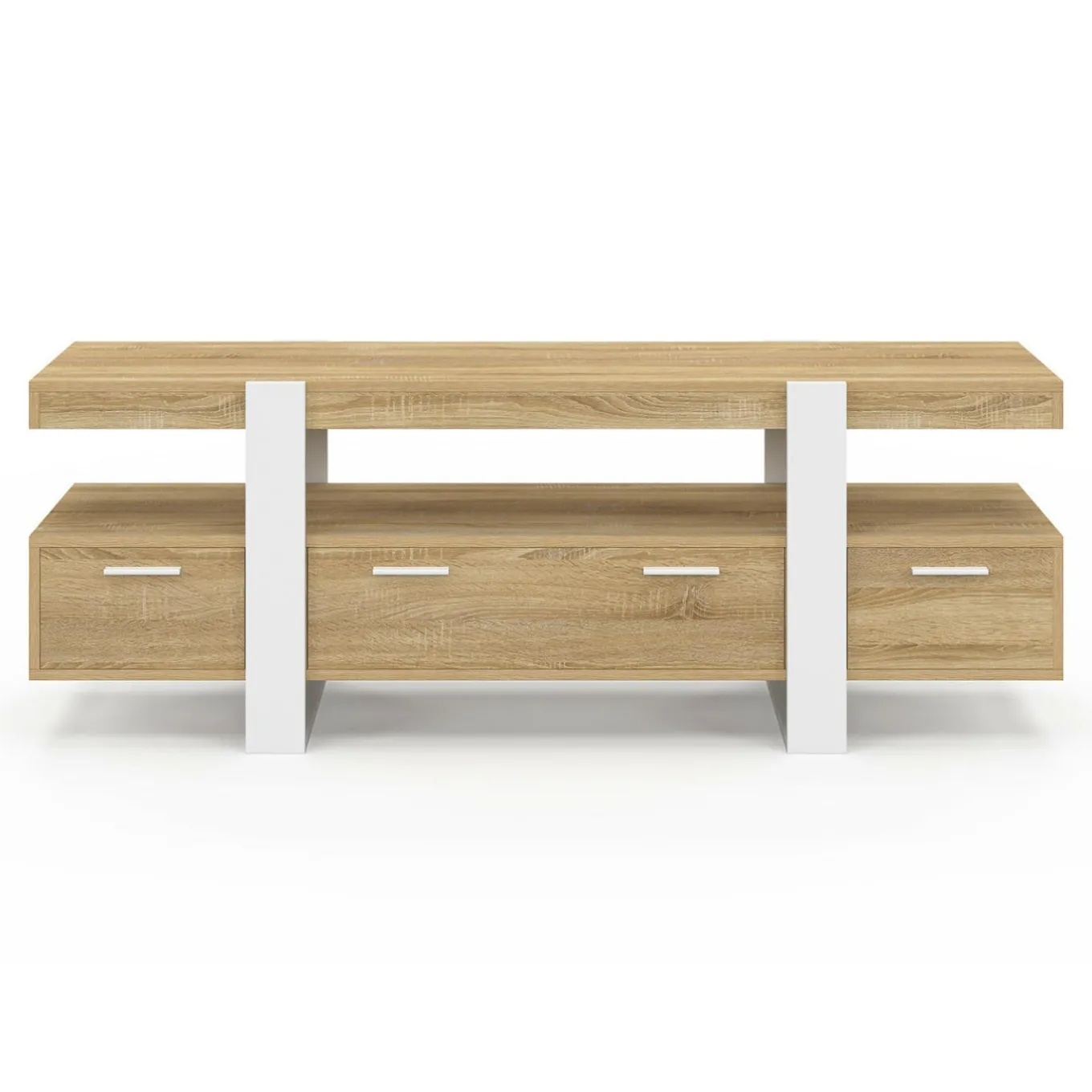 IDMarket Meuble TV bois et blanc 140 cm avec tiroirs* Meubles Tiroirs|Collection Vintage