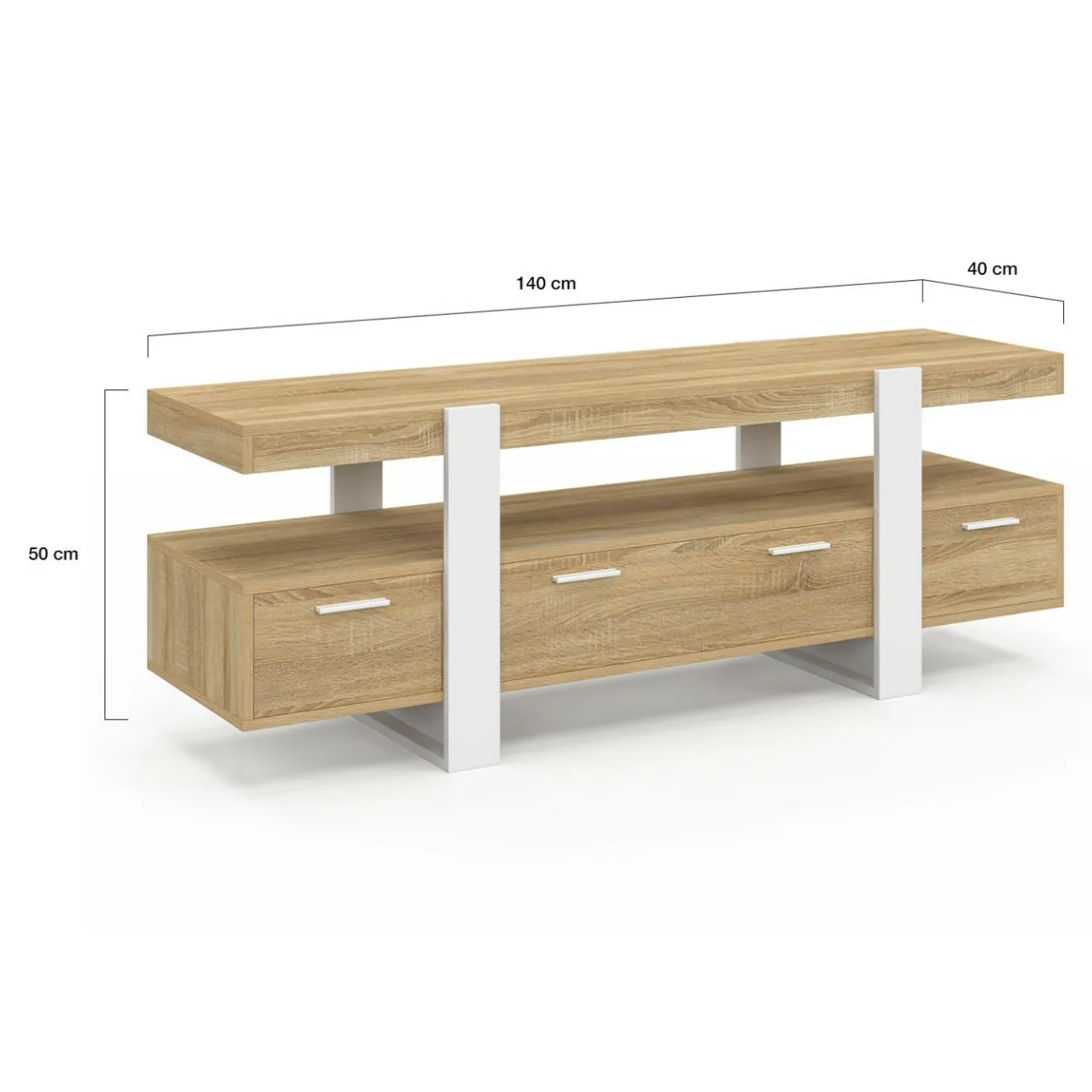 IDMarket Meuble TV bois et blanc 140 cm avec tiroirs* Meubles Tiroirs|Collection Vintage