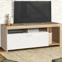 IDMarket Meuble TV bois et placard blanc moderne* Collection Design|Collection Contemporaine