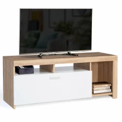 IDMarket Meuble TV bois et placard blanc moderne* Collection Design|Collection Contemporaine