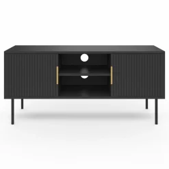 IDMarket Meuble TV bois noir 110 cm 2 portes effet lattes* Meubles Tv