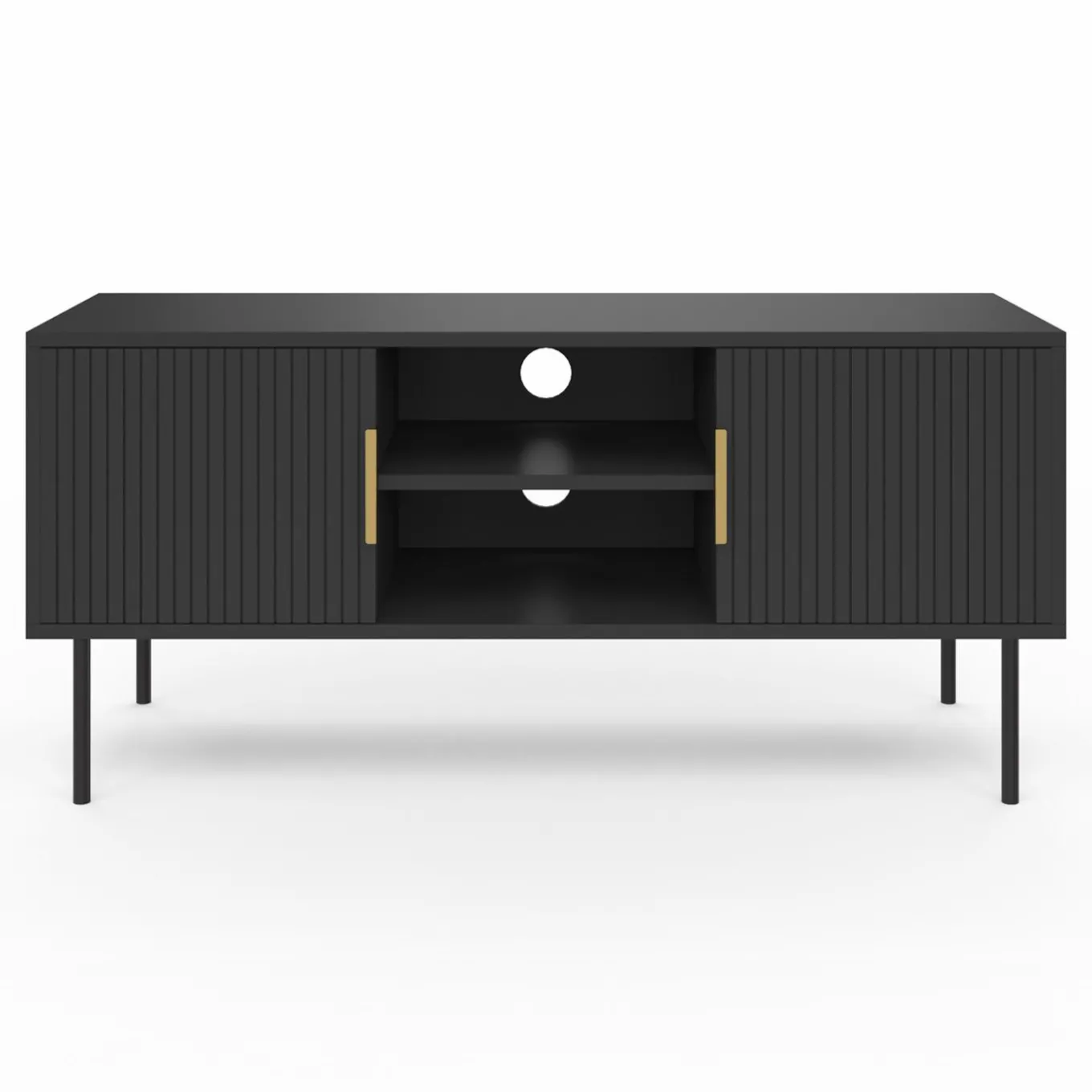 IDMarket Meuble TV bois noir 110 cm 2 portes effet lattes* Meubles Tv