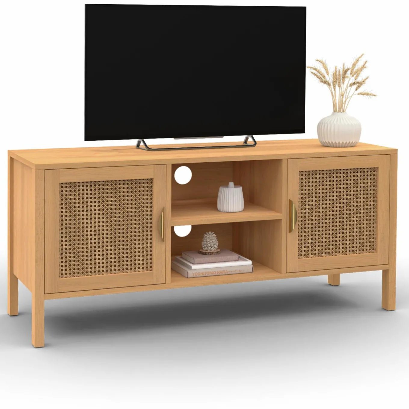 IDMarket Meuble TV cannage 110 cm avec 2 portes* Meubles Tv