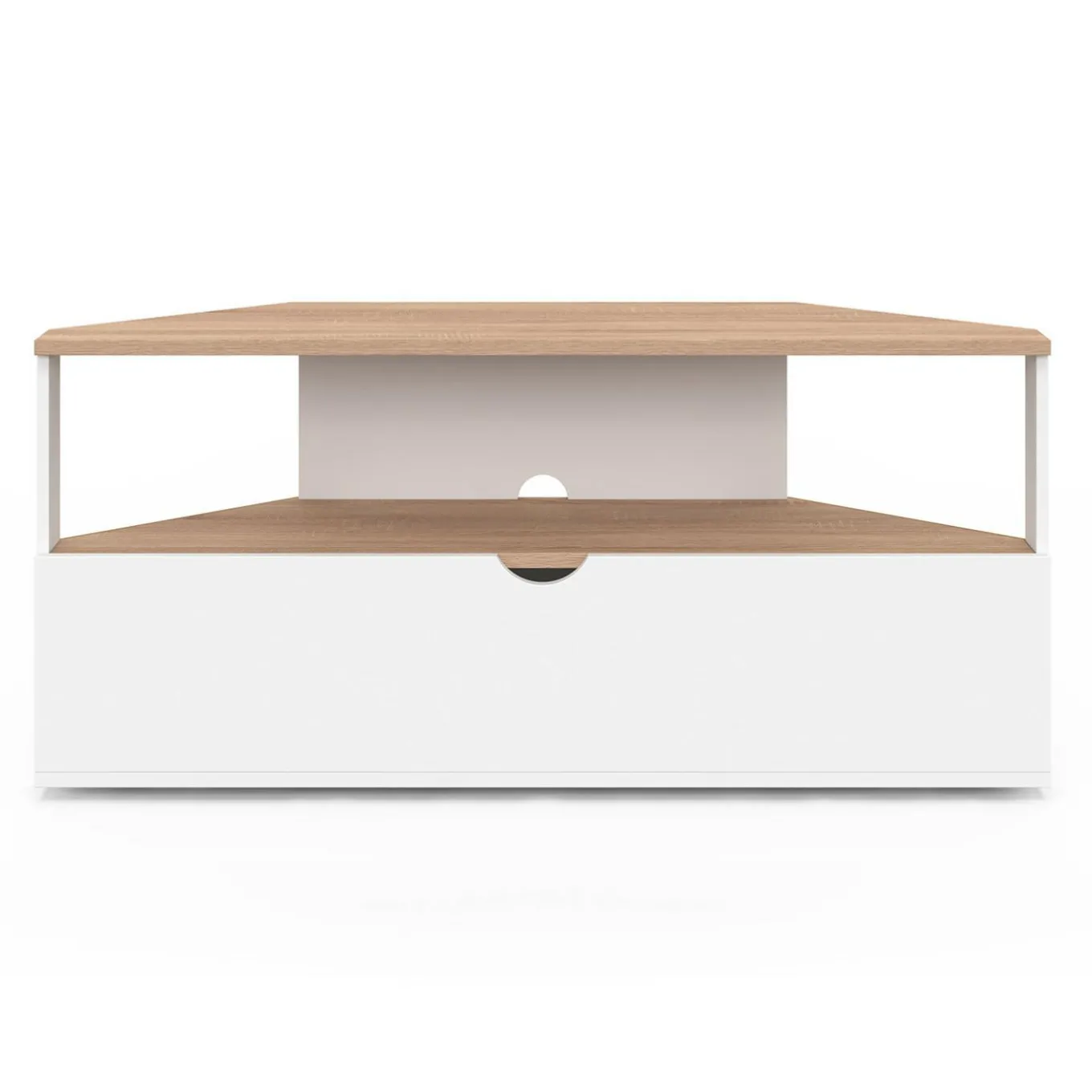 IDMarket Meuble TV d'angle 100 cm en bois façon hêtre et blanc* Meubles Tv