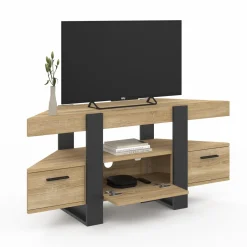IDMarket Meuble TV d'angle bois et noir* Meubles Tv