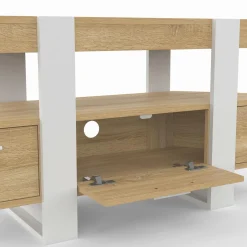 IDMarket Meuble TV d'angle bois et blanc 110cm avec tiroir* Meubles Tv